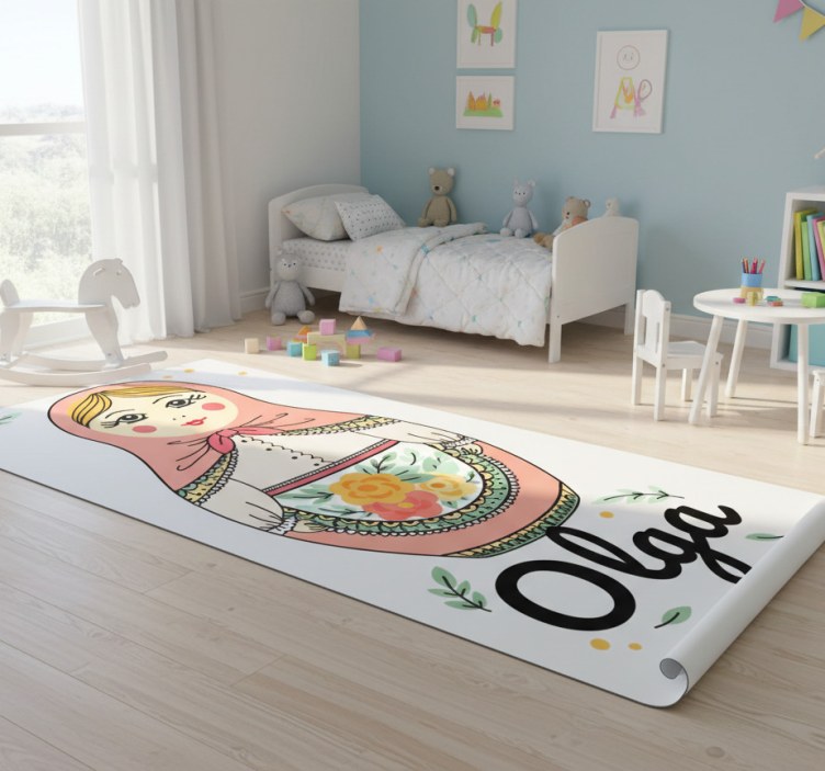 Kids vinyl rug personalized with name matrioska - TenStickers