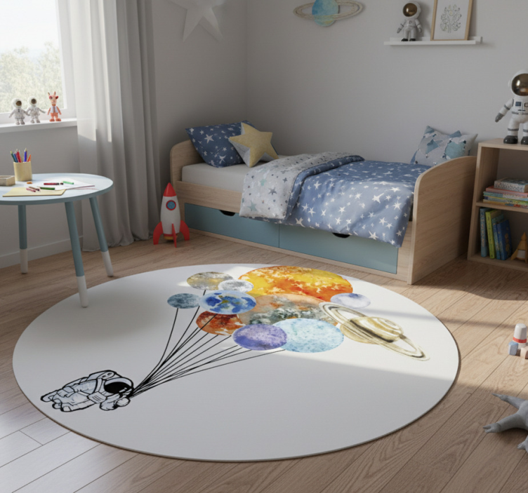 Kids vinyl rug astronaut with colorful balloons - TenStickers