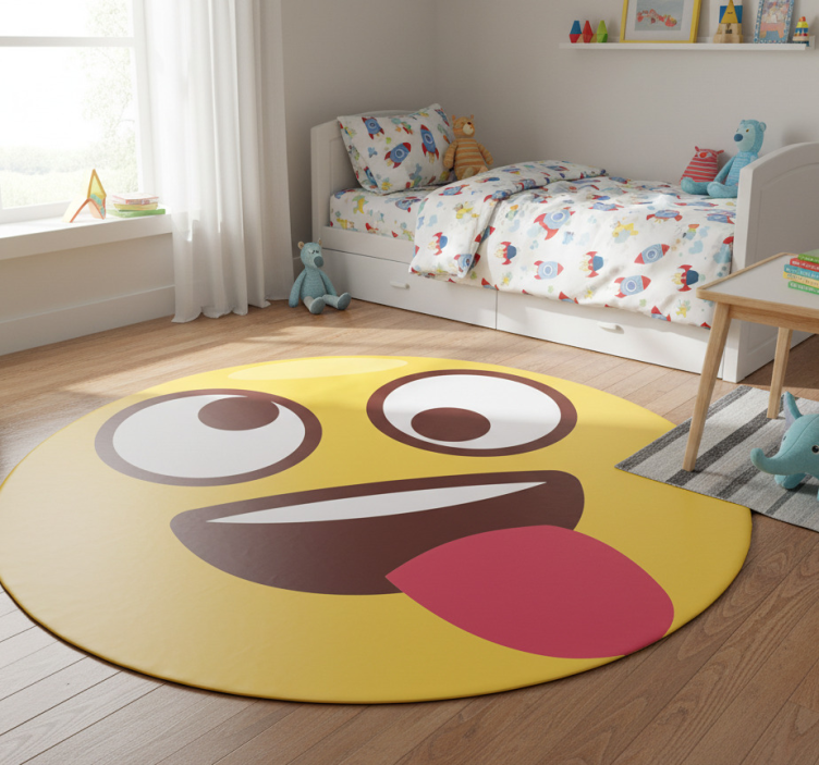 Kids vinyl rug playful emoji face - TenStickers