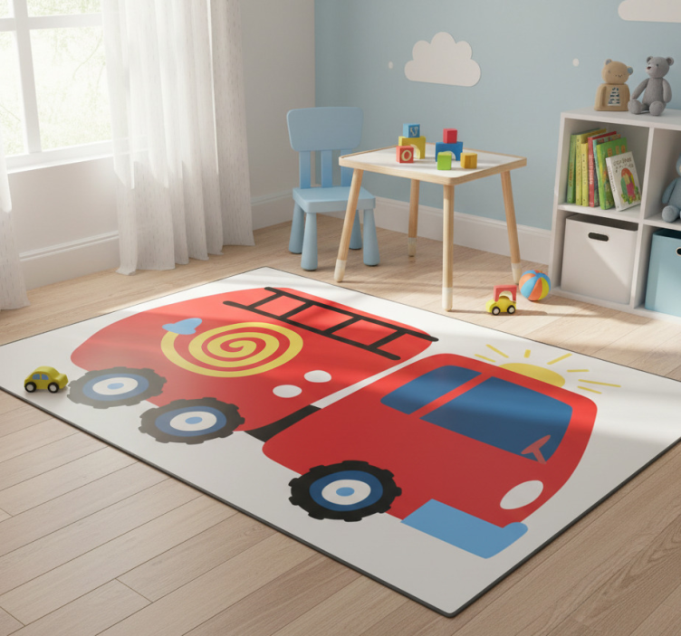 Kids vinyl rug playful red vehicle - TenStickers