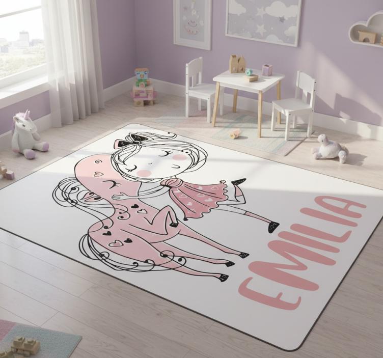 Kids vinyl rug princess in a pink dress with horse - TenStickers