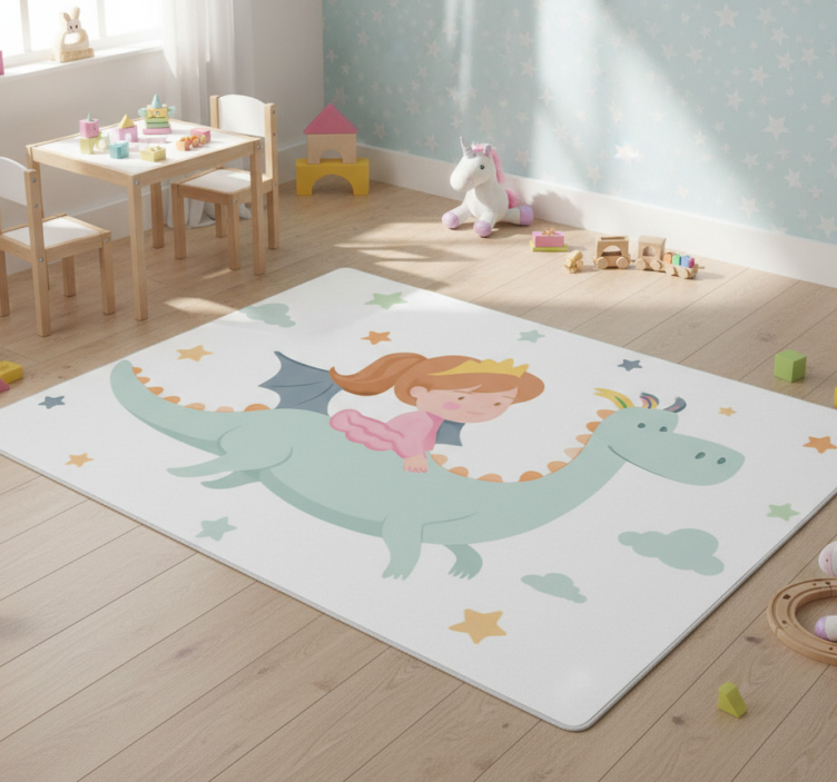Kids vinyl rug princess on a dragon - TenStickers