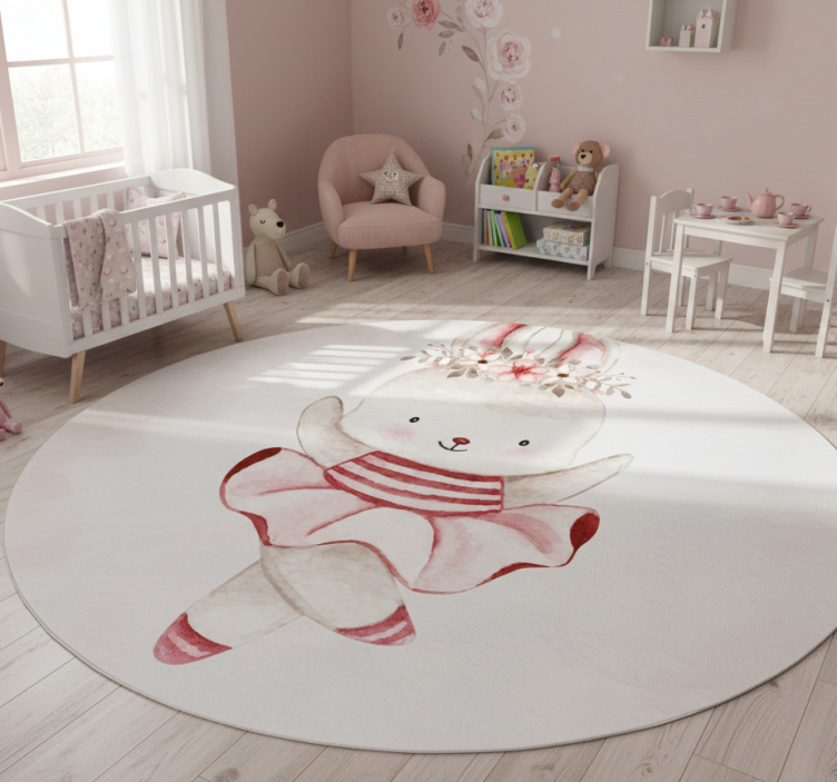 Kids vinyl rug rabbit ballerina in roses - TenStickers
