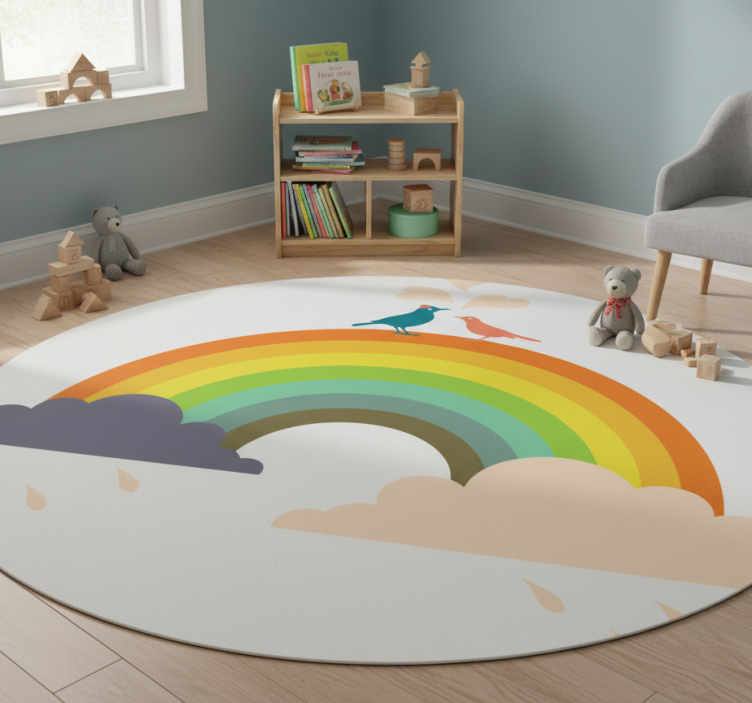 Kids vinyl rug with birds on a rainbow - TenStickers