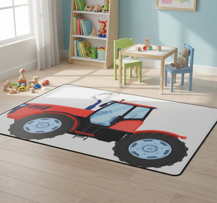 Kids vinyl rug red new tractor - TenStickers