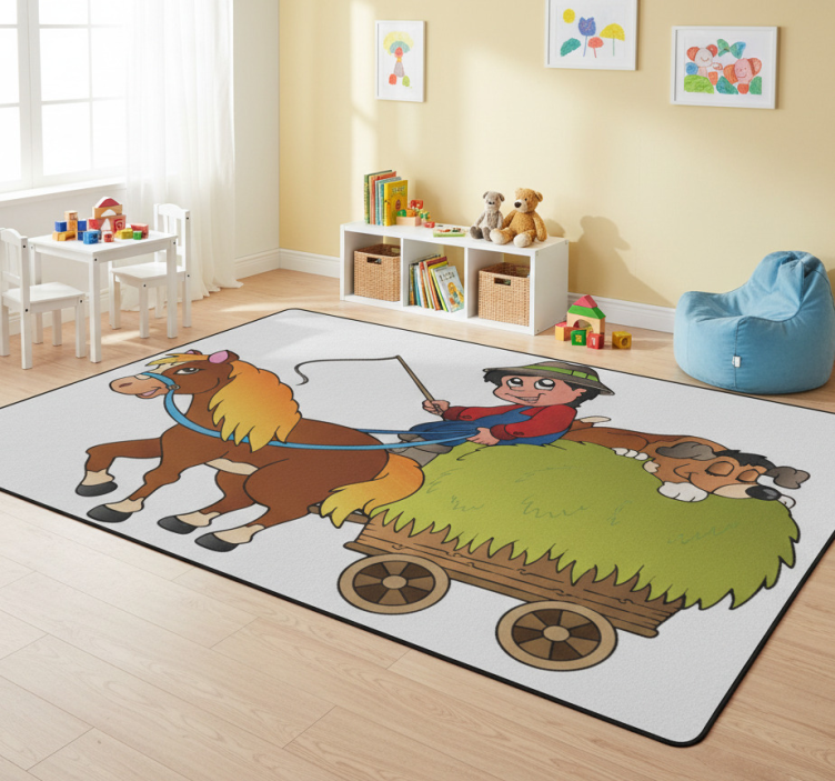 Kids vinyl rug rocking horse with cart - TenStickers