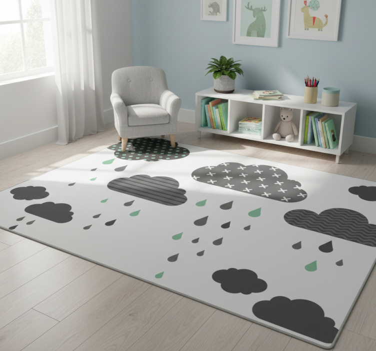Kids vinyl rug grey rainy clouds - TenStickers