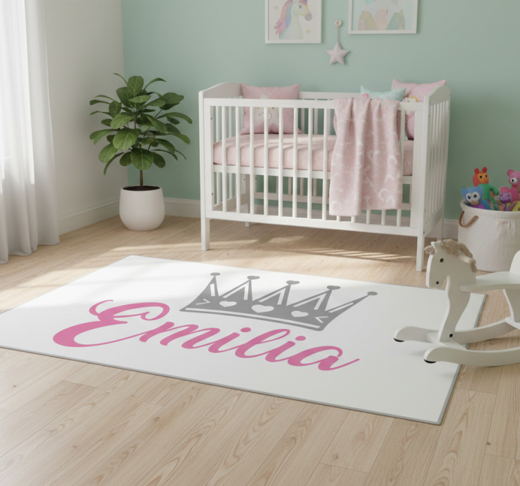 Kids vinyl rug silver crown with pink name - TenStickers