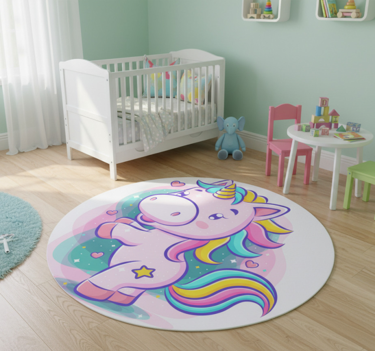 Kids vinyl rug smiling colorful unicorn - TenStickers