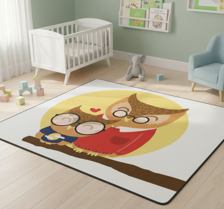 Kids vinyl rug son and father owl design - TenStickers
