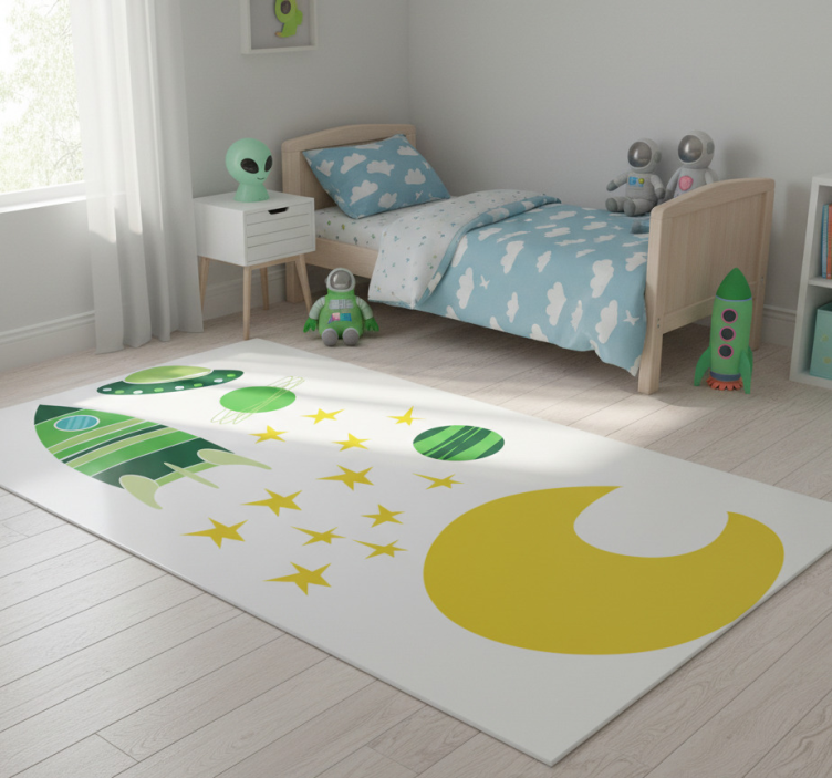 Kids vinyl rug space-themed green tones - TenStickers