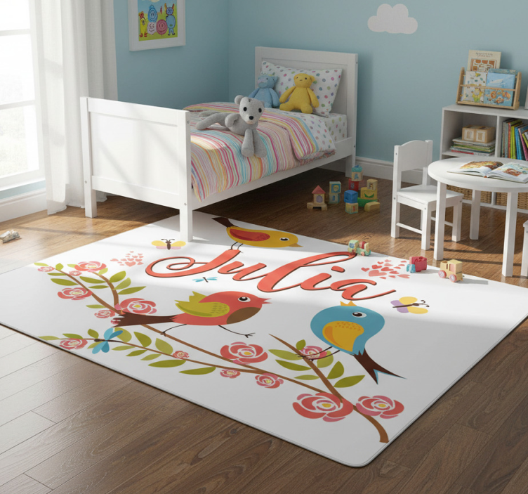 Kids vinyl rug spring birds personalized - TenStickers