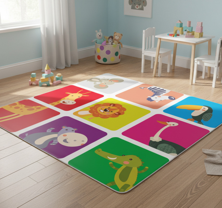 Kids vinyl rug colorful animal tiles - TenStickers
