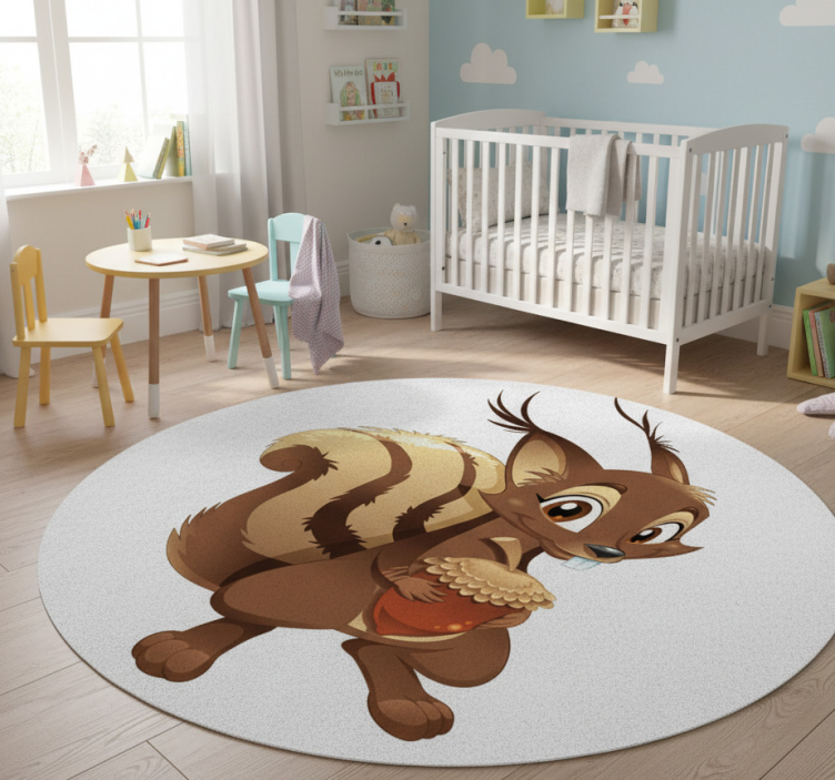 Kids vinyl rug squirrel with acorn design - TenStickers