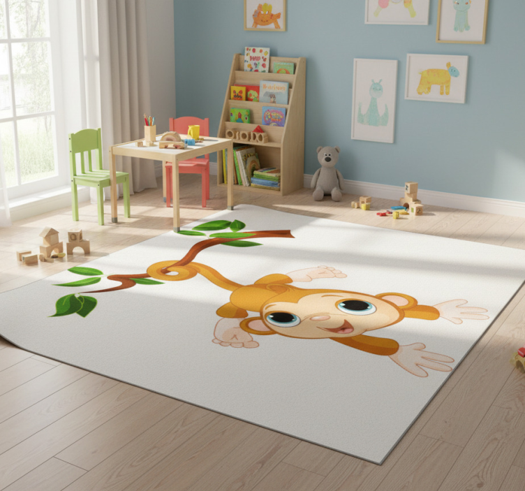 Kids vinyl rug happy little monkey - TenStickers