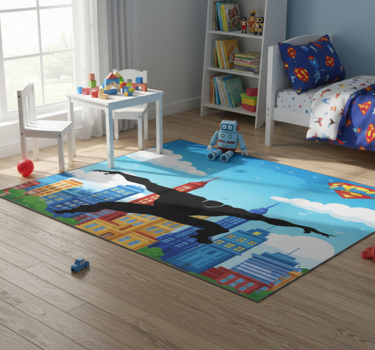 Kids vinyl rug superhero jumping - TenStickers