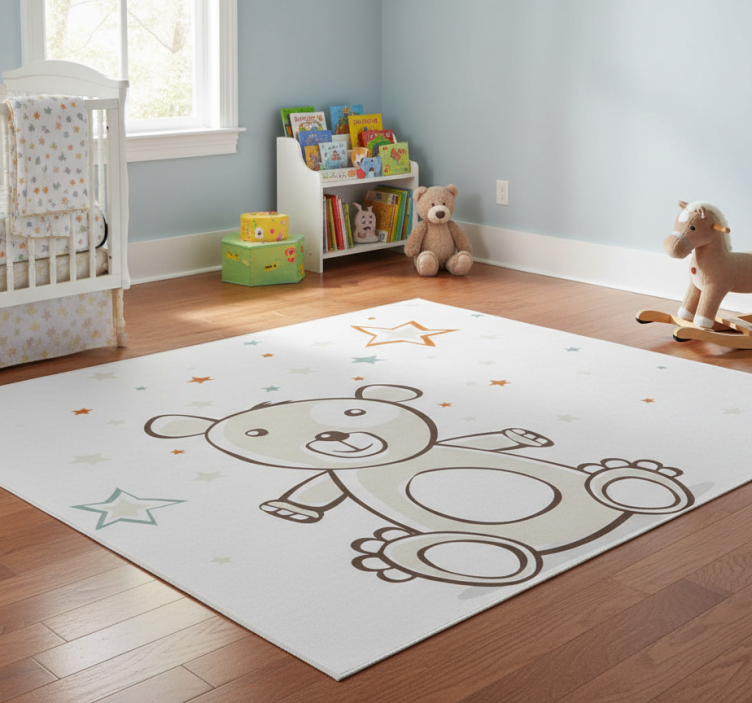 Kids vinyl rug teddy bear and stars design - TenStickers