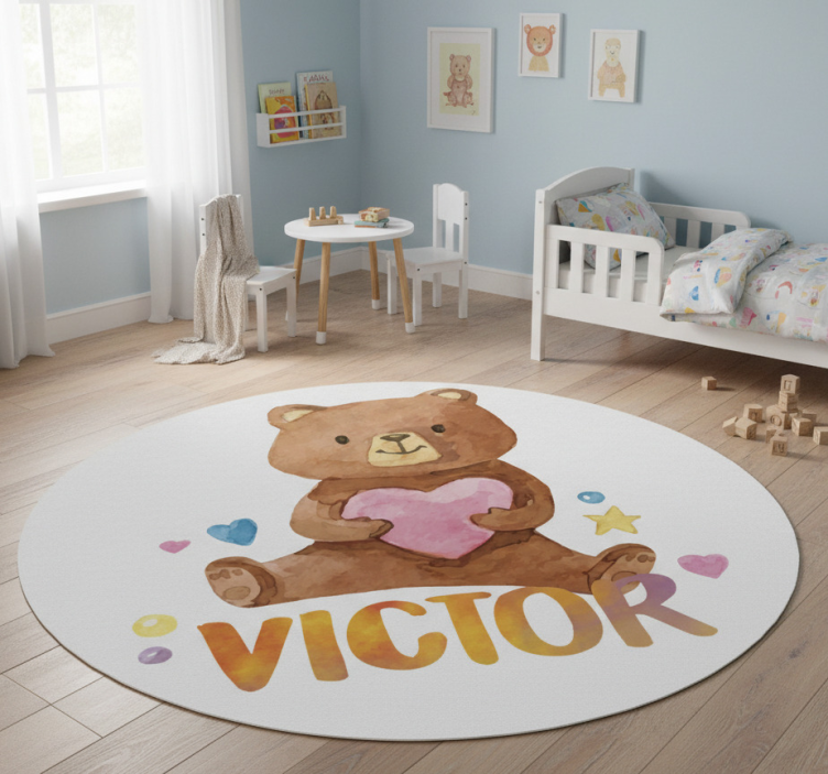 Kids vinyl rug teddy bear with heart - TenStickers