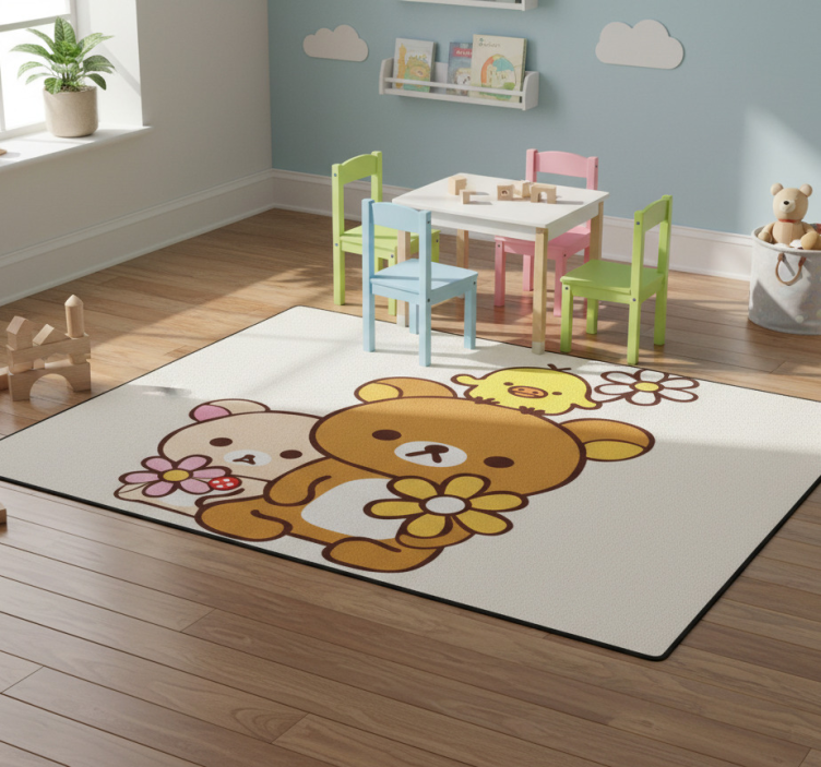 Kids vinyl rug featuring baby bears with bird - TenStickers