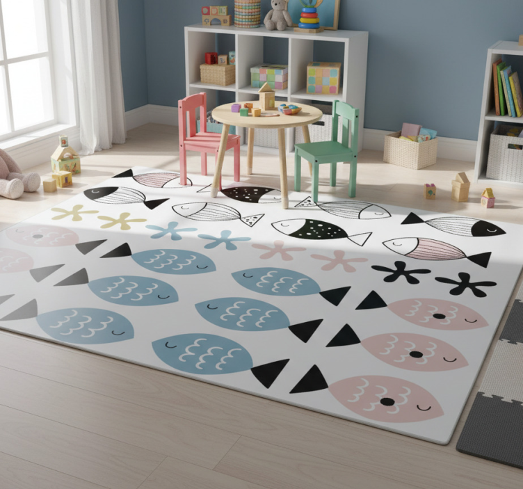 Kids vinyl rug textured fish design - TenStickers