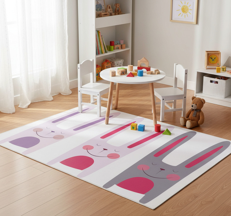 Kids vinyl rug three cheerful bunnies - TenStickers