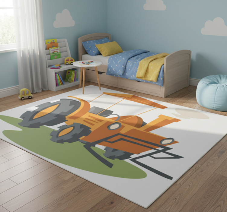 Kids vinyl rug orange tractor design - TenStickers