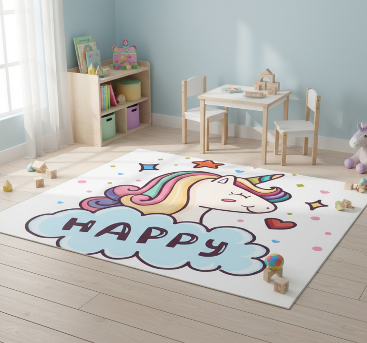 Kids vinyl rug unicorn head in the cloud - TenStickers