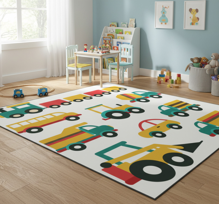Kids vinyl rug with colorful vehicles design - TenStickers