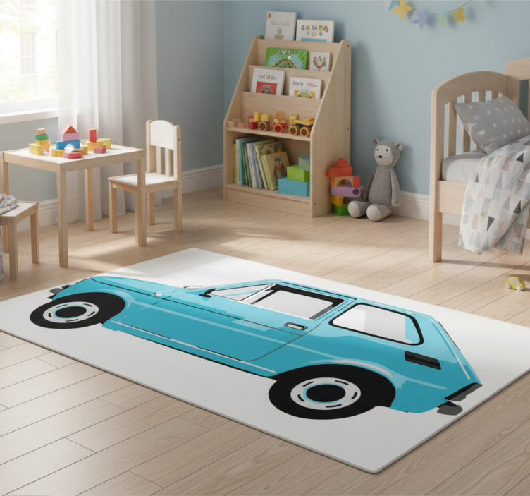 Kids vinyl rug blue vintage car design - TenStickers