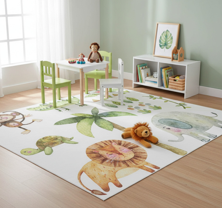 Kids vinyl rug watercolor jungle animals - TenStickers