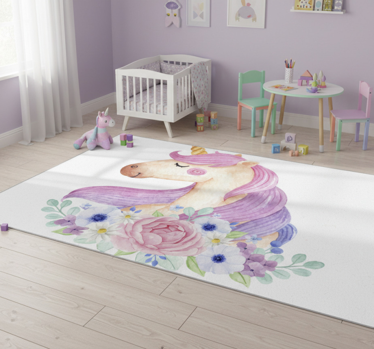 Kids vinyl rug watercolor unicorn - TenStickers