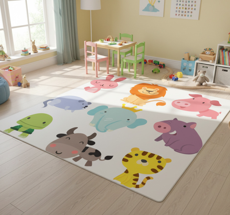 Kids vinyl rug with cute animal stickers - TenStickers
