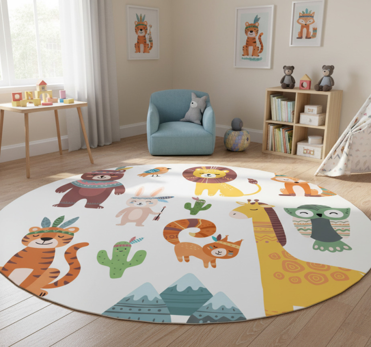 Kids vinyl rug with funny tribal animals - TenStickers