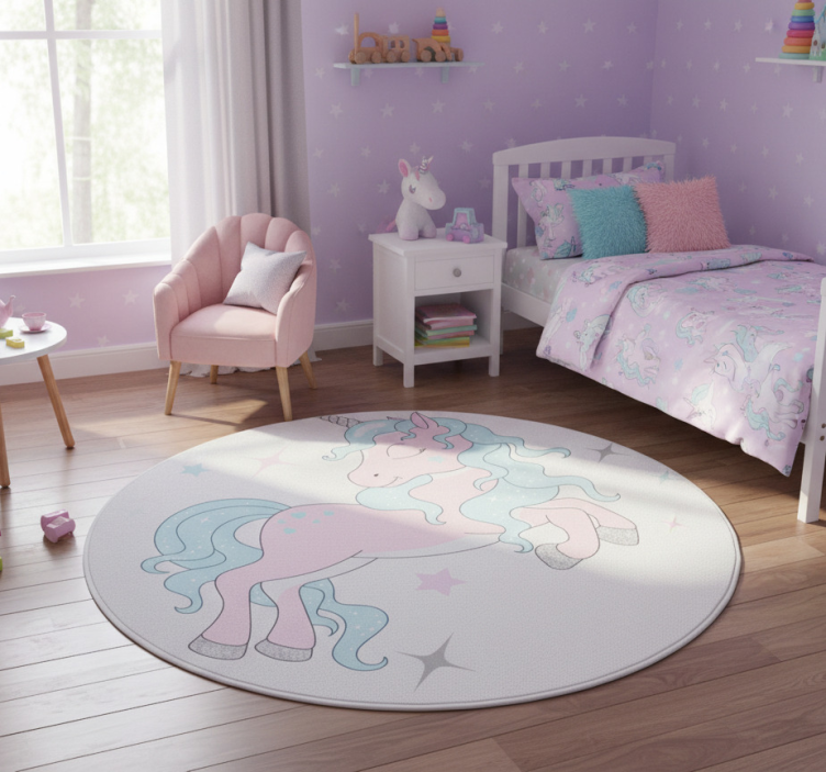 Kids vinyl rug with glimmering unicorns pattern - TenStickers