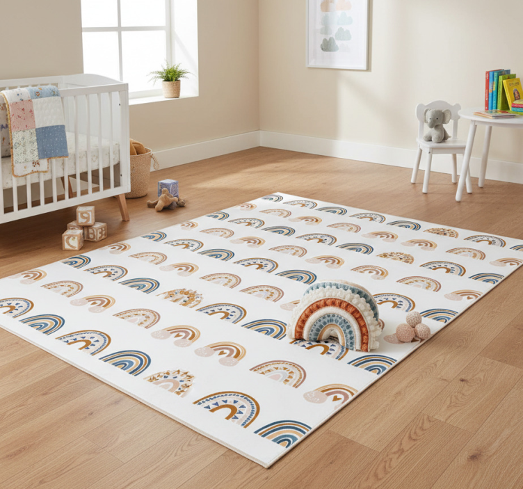 Kids vinyl rug with hand drawn autumn rainbow pattern - TenStickers
