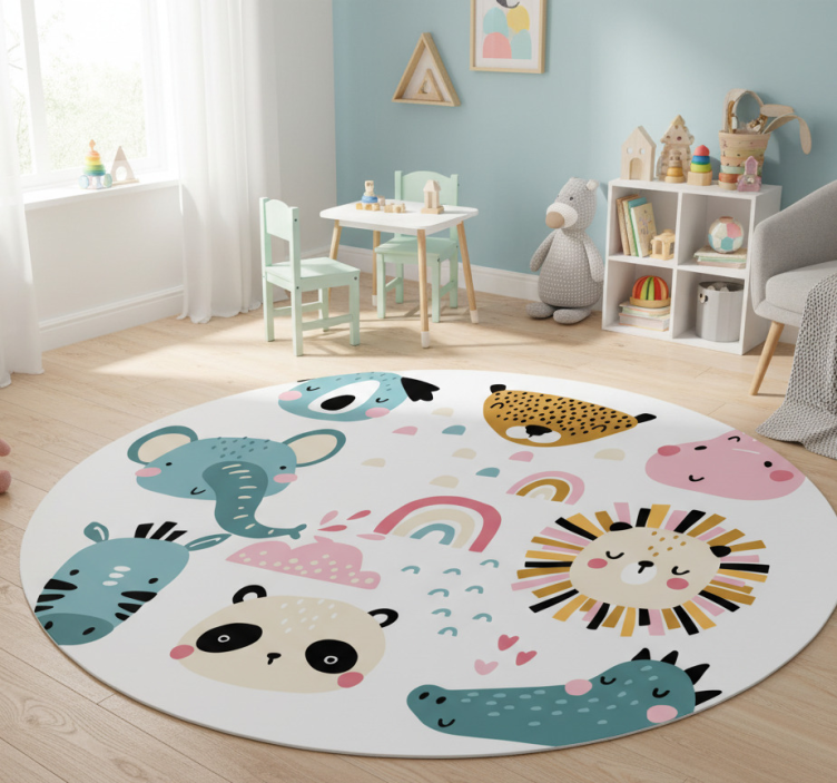 Kids vinyl rug with little animals in nordic style - TenStickers