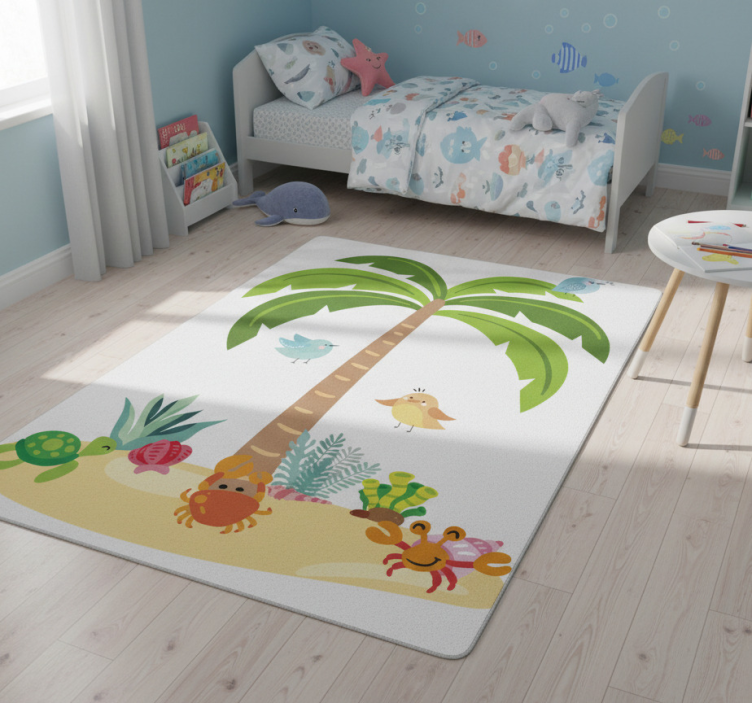 Kids vinyl rug with palm trees and sea animals - TenStickers