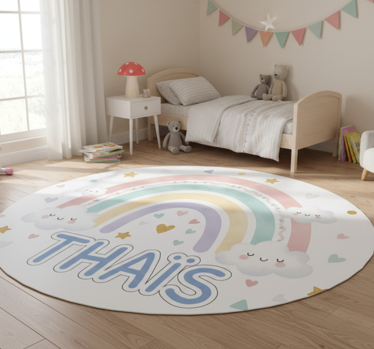 Kids vinyl rug with personalized rainbow design - TenStickers