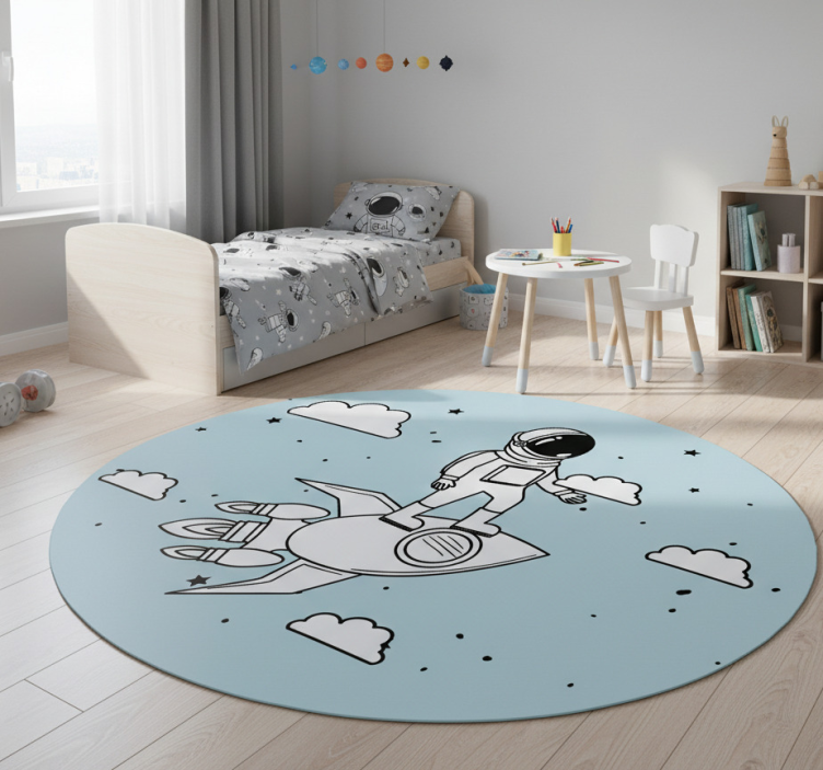 Kids vinyl rug with rocket astronaut and stars - TenStickers