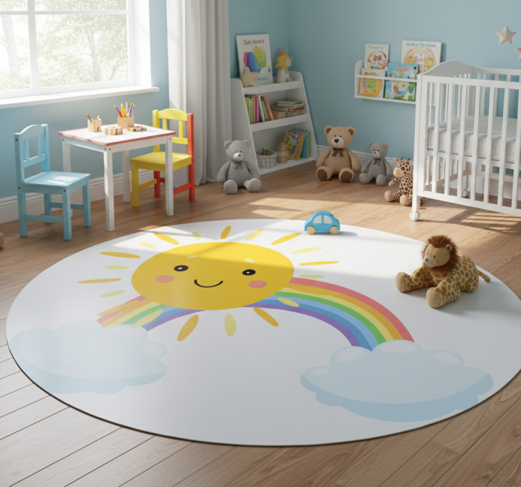 Kids vinyl rug with sky sun and rainbow design - TenStickers