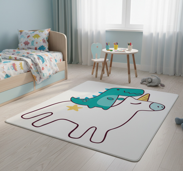Kids vinyl rug with unicorn and dinosaur design - TenStickers