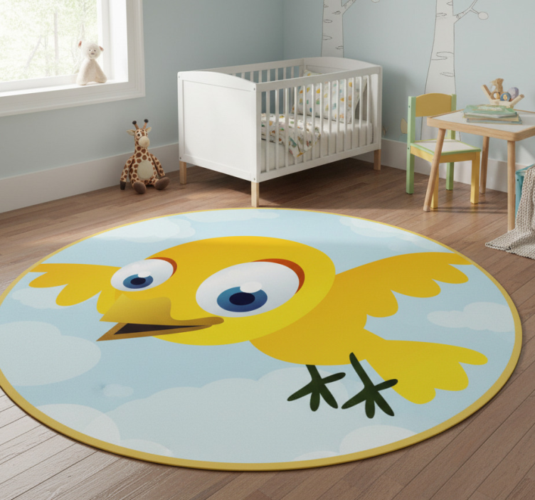 Kids vinyl rug with yellow flying bird design - TenStickers