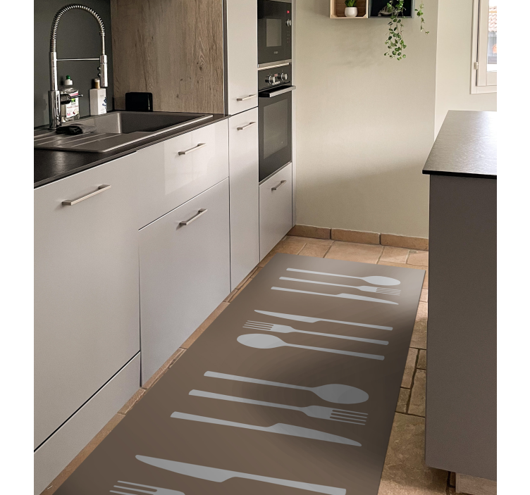 Kitchen cutlery brown vinyl rug - TenStickers