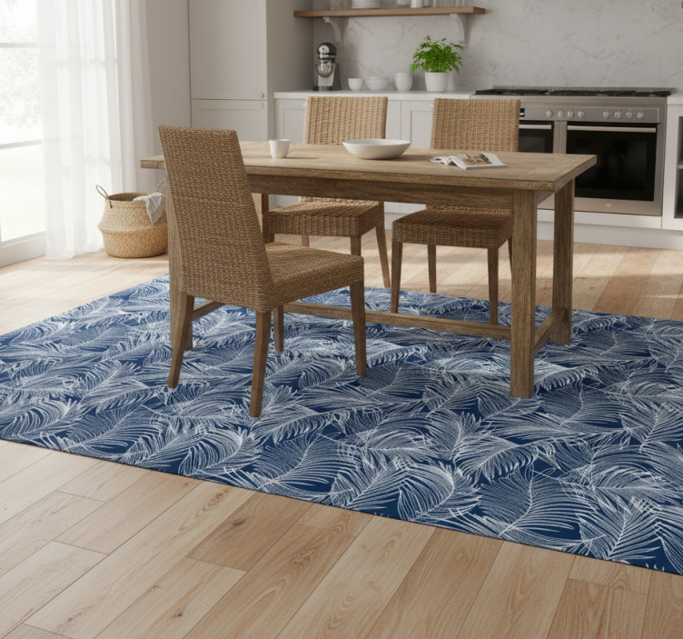 Kitchen vinyl rug blue leaves with white outline - TenStickers
