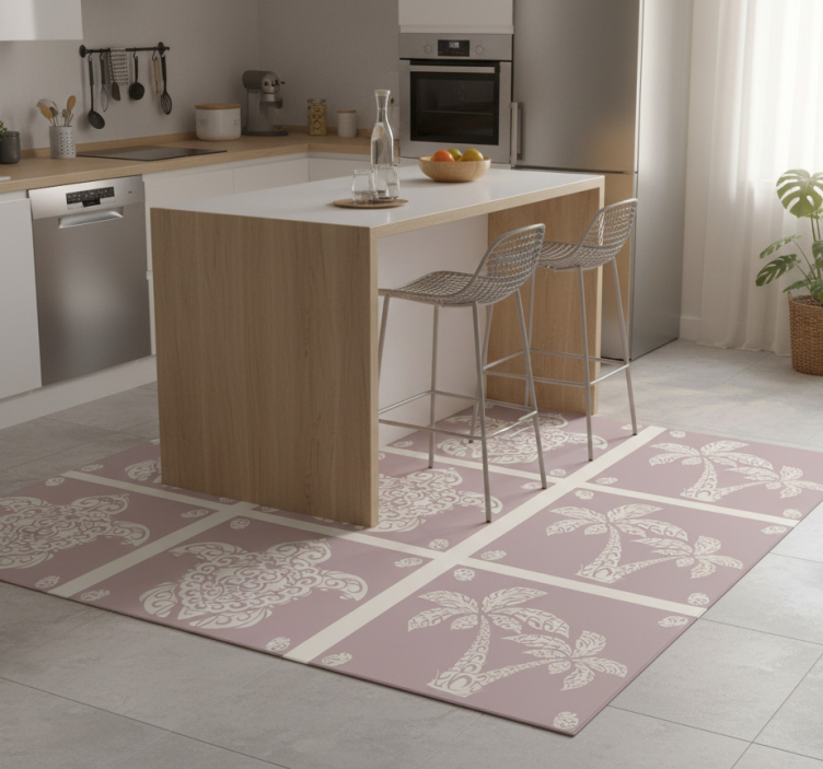 Kitchen vinyl rug hawaiian turtle and palm pattern - TenStickers