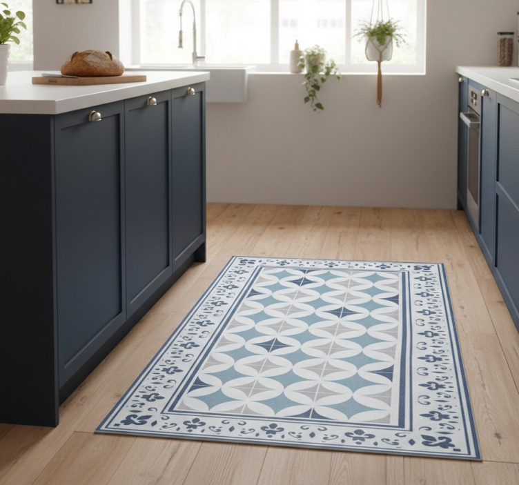 Kitchen vinyl rug in azure tile design - TenStickers