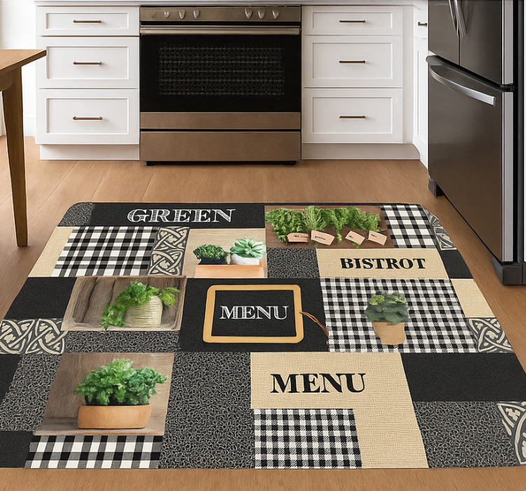 Kitchen vinyl rug in black and white bistro style - TenStickers