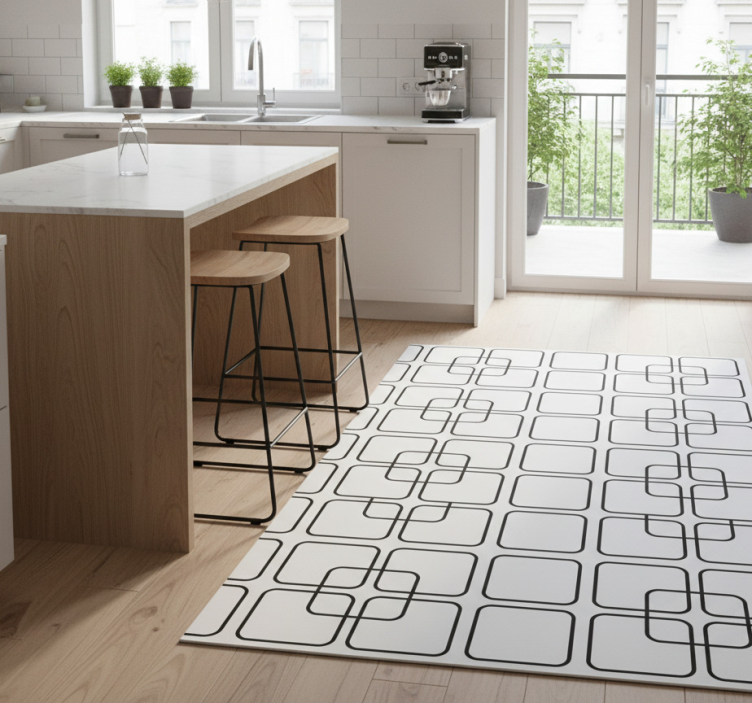 Kitchen vinyl rug in black squares urban pattern - TenStickers