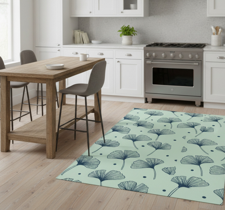 Kitchen vinyl rug in blue floral design - TenStickers