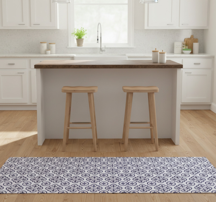 Kitchen vinyl rug in blue portuguese tile design - TenStickers